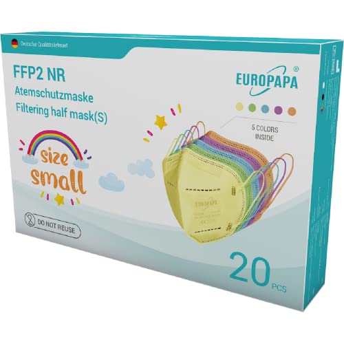 EUROPAPA® 20x FFP2 Maske S in Kleiner Größe Mundschutz Masken Atemschutzmasken 5-lagig hygienisch einzelverpackt EU 2016/425 (5 Farben)