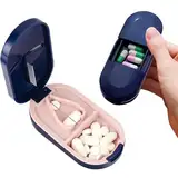 Pillenschneider, 2-in-1 Pillenschneider für kleine Pillen mit Spender - Tragbarer Tablettenschneider für kleine Pillen mit Edelstahlklinge - Schneidet Pillen, Vitamine, Tabletten (blau)