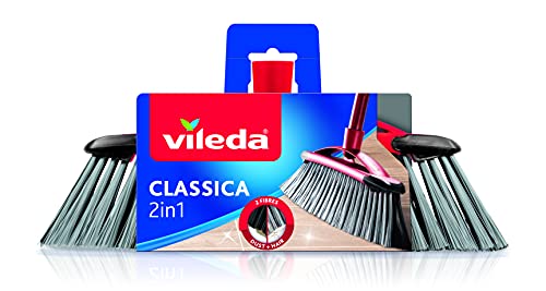 Vileda 2-in-1 Zimmer-Besen Classica - Ersatzkopf für Besen mit Stiel ideal für die Aufnahme von Staub und Haaren, Grau