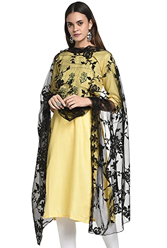 HARI MADHAV DESIGN Damen Nylon Netz bestickt Dupatta, Schwarz, Einheitsgröße