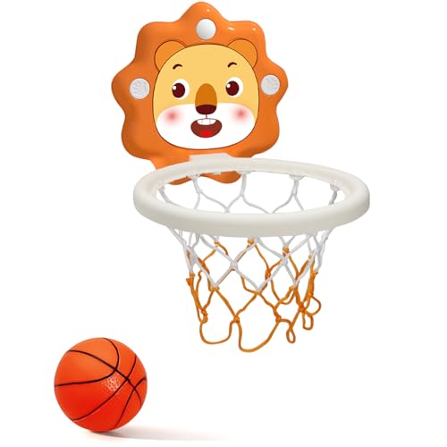 MAYAPHILOS Mini Basketballkorb fürs Zimmer, Tragbarer Löwe Basketball Reifen mit aufblasbaren Bällen Klebriges Basketballspielzeug mit Saugnapf für Kinder ab 3 Jahren