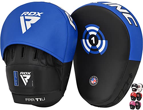 RDX Handpratzen Kampfsport Boxen MMA Training, Maya Hide Leder, Boxpads Schlagpolster Kickboxen Boxpratzen Weiß Schwarz, Trainerpratzen Handschlagpolster Boxing Pad, Schlagkissen Taekwondo Muay Thai