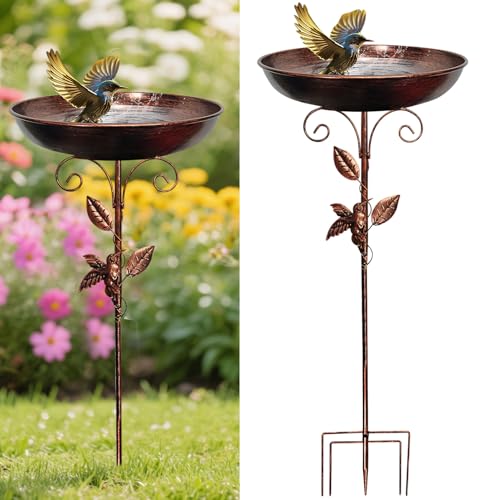 Vogeltränke Stehend Groß Garten mit 4 Zackiger Sockel,Metall Vogeltränke Winterfest Vogelbad Garten Stehend,Wasserschale Frostsicher Vogelfutterspender für Vögel Draußen Garten (04)
