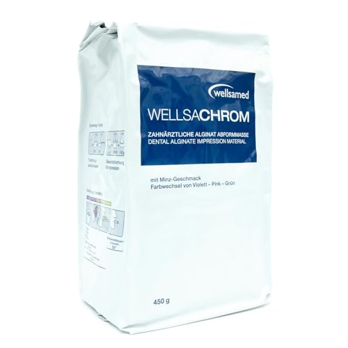 Wellsamed wellsachrom zahnärztliche Alginat Schnellabformmasse Pulver 2 Minuten Abformmasse Dentalalginat Chromatic mit Farbindikator 450 g Beutel