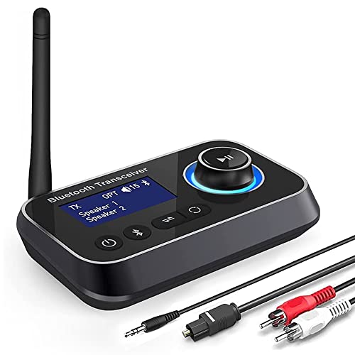 Ainostone Bluetooth 5.0 Empfänger Sender 3-in-1 Bluetooth Audio Adapter für 2 Kopfhörer Bluetooth Transmitter Bypass mit Low Latency Schalter Lautstärkeregelung AUX Optisch RCA für TV Stereoanlage PC