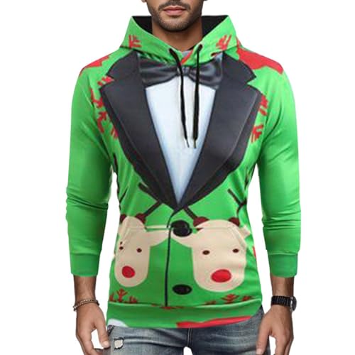 SRZYMJ Weihnachten Kapuzenpullover Damen Grinch Grün Kordelzug Hoodie Ugly 3D Drucken Langarm Pullover Sweatshirt mit Kapuze Winter Oversize Tops Festlich Kapuzenpulli Streetwear Sweatjacke