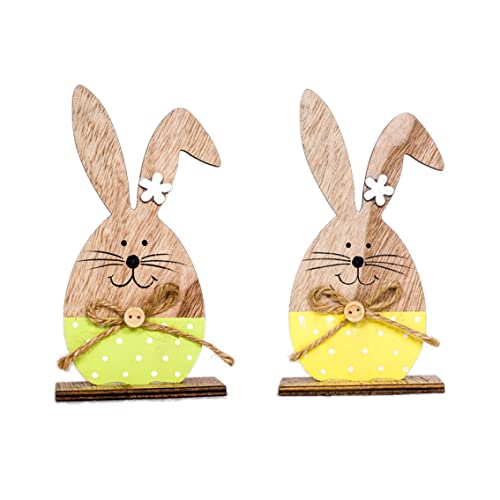 KDAMGOQE 2pcs Holz Kaninchen Dekor Home Ostern Tischlinge Foto Requisite Kinder Spielzeug Hölzern Ostern Bunny Handwerk gelbgrünes Hasen Holzhandwerk