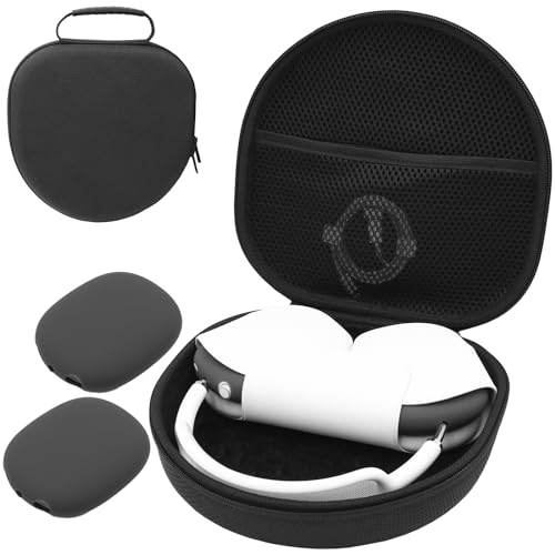 ProCase Kopfhörer Tasche Headphone Case für AirPods Max 2020 mit 2 Intelligenten Silikonabdeckungen, Reisetasche für Kopfhörer Tragetasche Headset Hülle Etui für AirPods Max Kopfhörer -Schwarz