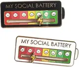 Jognee My Social Battery pin, Lustige Brosche für soziale Stimmung für 7 Tage, 2 Stück Brosche für soziale Batterie, lustige Pins, Schmuck, Dekoration, Anstecknadel(a - 2 Stück(Schwarz+Weiß))