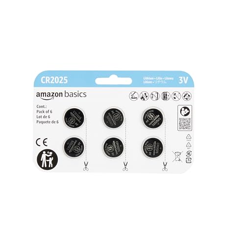 Amazon Basics CR2025 Lithium Knopfzellenbatterie, langlebige Leistung, frei von Quecksilber, 3 V, 6er-Pack