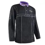 ONETIAN Schwarze Schweißerjacke aus Leder - Hochwertige Schutzjacke mit Cape-Ärmeln für ultimativen Schutz - Verbesserte Druckknöpfe - Robuste Schweißausrüstung in Schwarz (2XL)