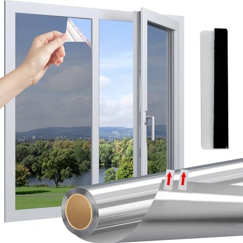 Linarun Spiegelfolie Fenster Sichtschutz Fensterfolie Blickdicht von Außen Sichtschutzfolie Sonnenschutzfolie Fenster Innen Tönungsfolie Wärmeschutzfolie UV Schutzfolie 40x200cm