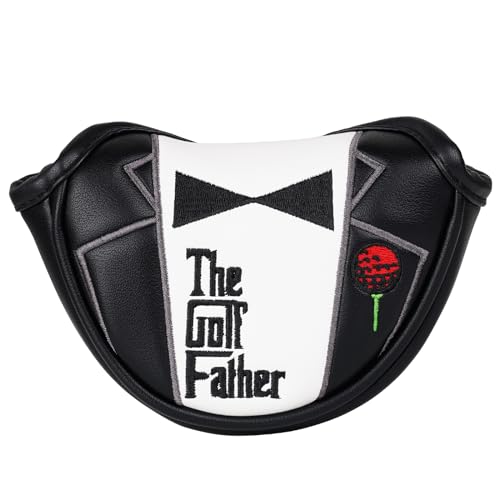Golfschlägerhaube, mittlere Hälfte, magnetische Ferse, Schlägerhaube, schwarz, weiß, PU-Leder, Geschenk für den Golfvater