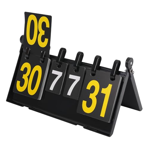 Anzeigetafel Multifunktionale 4-stellige Tagbare Flip-Anzeigetafel 38.8*21*21cm ABS Hartpapier Flip Version mit Kipphaken, Scoreboard für Sport Tischtennis Basketball Volleyball Indoor Outdoor