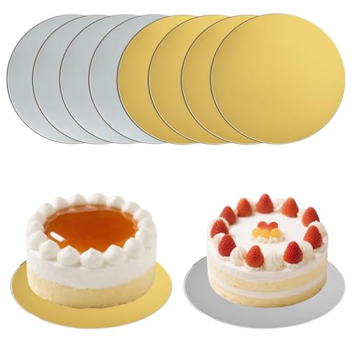 Pejlnd 8 Stück Cake Board Tortenplatte,Silber Gold Tortenboden Tortenunterlage Rund 20cm 8" Karton Tortenplatte Pappe Kuchenplatte Cakeboard für Torten Kuchen Geburtstag