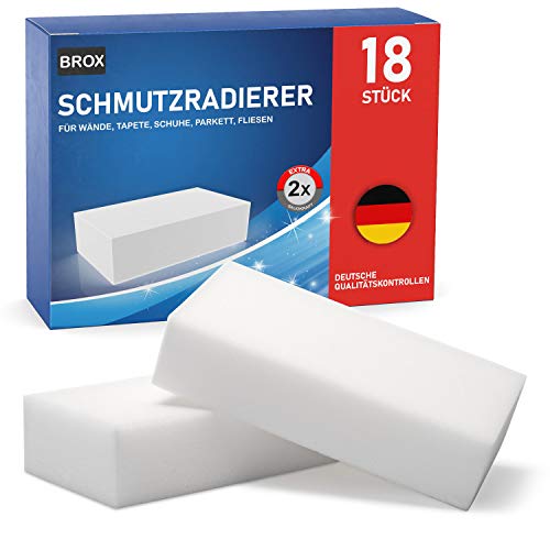 BROX® Schmutzradierer – 18x Schwamm – Radierschwamm für weiße Wände, Schuhe und Böden – Robuster Zauberschwamm Magic Eraser für alle Arten von Flecken