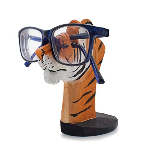 VIPbuy Lustige Brillenhalter Holz Handgeschnitzt Brillenständer Tierform Sonnenbrillenhalter und Brillenablage Gläser Aufbewahrung Geschenk für Kinder Schreibtisch Heimbüro Deko (Tiger)