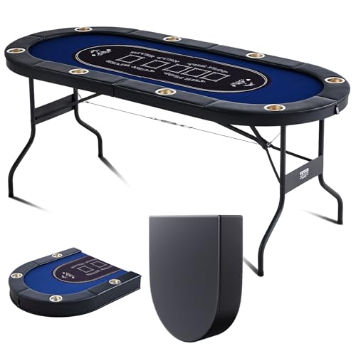 VEVOR Casino Pokertisch Klappbare Tischbeine 1830 x 820 x 720 mm (L x B x H), Faltbarer Pokertisch, Schwarz & Blau Pokerauflage Klapptisch für 8 Spieler, Pokertisch mit Staubschutzhülle Tragbar