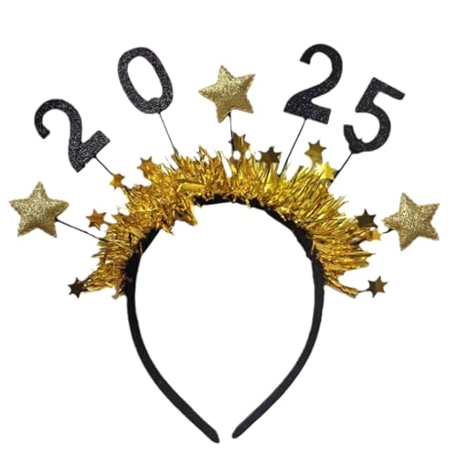 Glitzer-Stern-Pailletten-Haarband, 2025 Haarreifen, 2025 Frohes Neues Jahr Stirnbänder Tiara, Silvester-Haarschmuck für Weihnachten 2025, Silvester-Partyzubehör