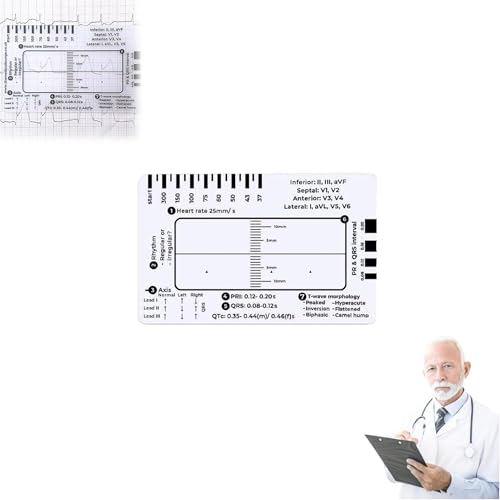 ECG 7 Step Ruler,ECG/EKG 7-Stufen-Linealkarte for ECG/EKG Interpretation, Tragbare Tasche ECG EKG Card Ruler ECG Reference Guide with Protect Sheath,ECG/EKG Assessment Tool (1PC)