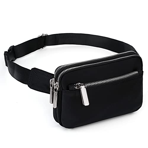 UTO Herren und Damen Bauchtasche Nylon wasserdichte Hüfttasche Mode Schlanke Leichte Gürteltasche mit Silber Reißverschluss