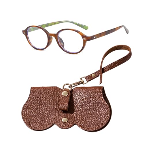 1 Brille Mit Ovalem Rahmen Und 1 Brillentasche, Retro-Brille Mit Leopardenmuster, Klassische Modebrille, Bekleidungszubehör, Computerspielbrille