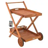 Casaria® Servierwagen mit Rollen Holz FSC®- Zertifiziert Akazie 2 Etagen Tablett 3 Flaschenhalter Outdoor Küche Garten Terrasse Küchenwagen Rollwagen