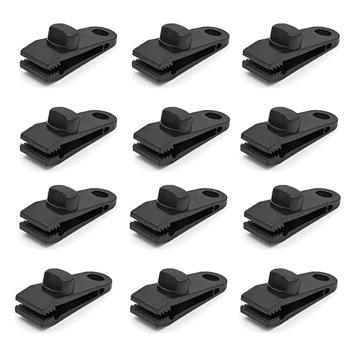 Langaelex 12 Stück Tarp Clips Set, Planenspanner Zeltclips Markisenklemme für Camping, Picknick, Wandern