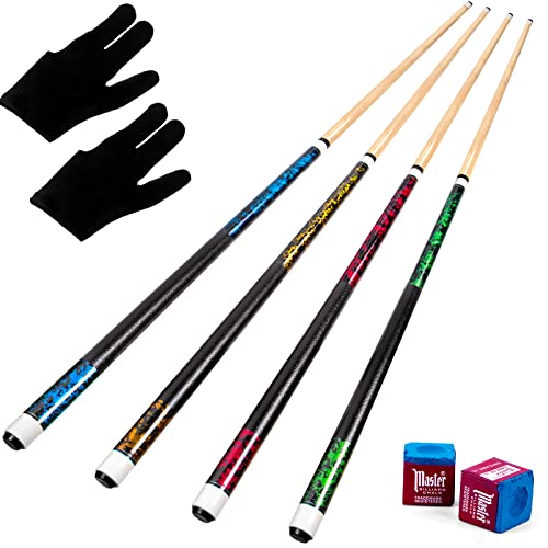 Horse Billard Queue, 58" Billiard Cue Pool Cue Stick 13mm Spitzen für Billard Tisch Sport (Set mit 4 Farben-2)