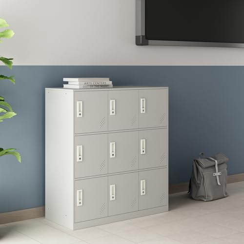 [en.casa] Schließfachschrank Rautavaara Spind mit 9 Schließfächern Umkleideschrank Metallschrank abschließbar Mehrzweckschrank 9-türig 100 x 90 x 40 cm Lichtgrau