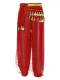 Manyakai Kinder Mädchen Bauchtanz Hosen High Waist Tanzhose Leggings Orientalisch Tribal Fransen Quaste Haremshose Performance Tanzhose Tanzkostüm Rot A 134-152