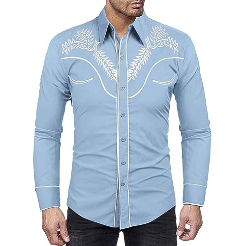 Mymyguoe Cowboy Westernhemden Herren Western Cowboy Hemd Langarm Snap Stickerei Hemden Cowboy Country Western Shirts Button Down Hippie Shirt Cowboy Kostüm Freizeithemden Stretch Langarm Cowboyhemd