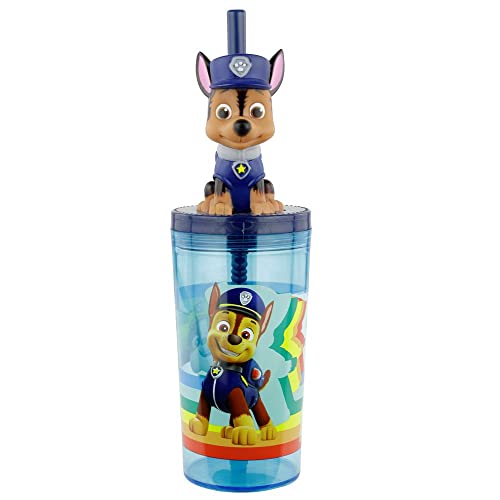 PAW PATROL P:os 29442049 Trink-Becher für Kinder mit Strohhalm und Deckel, inkl. 3D-Figur, ca. 360 ml, Plastik-Becher to-go, bpa- und phthalatfrei, Modell 1