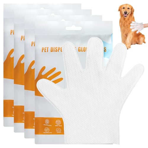 Pet Wipes für Hunde und Katzen, Waschhandschuhe Einweg, Pet Grooming Gloves Haustiere Desodorierende Abwischtücher mit Textur für Pfoten, Fell, Gesicht, Ohren, Po und Körper (24 Stück/4 Packung)