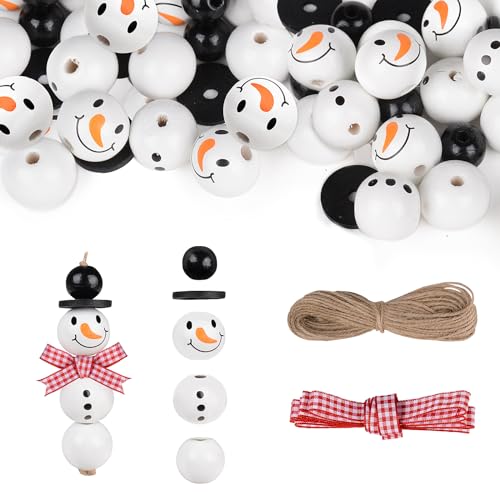 8 Set (40 Stück) Schneemann Holzperlen mit Schnur Schal Weihnachten Weihnachtsdeko Holz Weihnachtsperlen Deko Perlen Girlande DIY zum Basteln Party Dekor