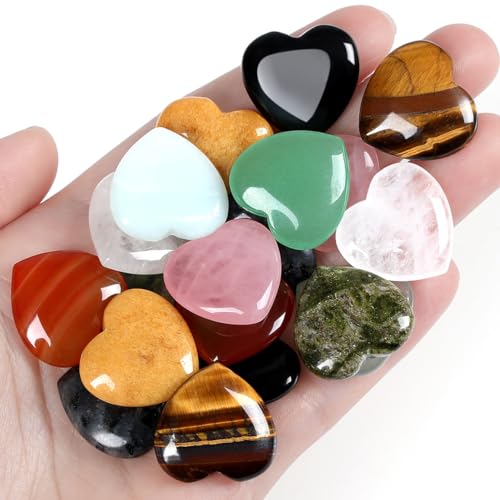 AWARDSEN 10 PCS Heilsteine Herz Kristalle Set Pocket Edelsteine, 0.8" Rosenquarz Obsidian Kristalle Edelsteine in Bulk für Motivationsgeschenke, Energieaufladung und Reiki Heilung Geschenke für Frauen