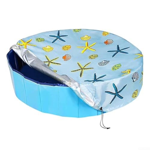 Runde Poolabdeckung aus Oxford-Gewebe mit Kordelzug, Schwimmbad-Abdeckplane, Regen- und Staubschutz für Kinderpools Hundepools Wassertemperaturerhaltung (122 x 30 cm)