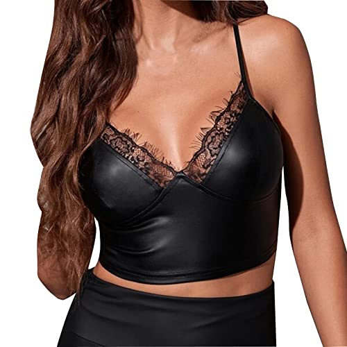 Hebe BH Offen Damen Latex BH Neckholder Wetlook Oberteil Busenfrei Sex Reizwäsche Brust Harness Kostüm Gogo Top Kreuz Strappy Bra Leder/Spitzen Bustier Oberteile Damen Wetlook BH Top Clubwear