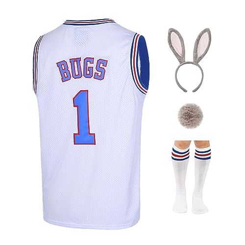 TUEIKGU Herren #1 Bugs #10 Lola Trikots Paare Halloween Kostüm Sets Weltraum Basketball Trikot für Damen, Weiß 1, Mittel