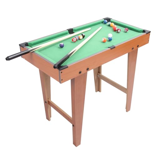 Billardtisch, Billardtisch aus Holz mit 15 Farbigen Bällen, 1 Queue-Ball, 1 Bürste, 2 Pool-Sticks, 1 Dreieck-Billardtisch mit Regal, Interaktives Familienspielzimmer-Set