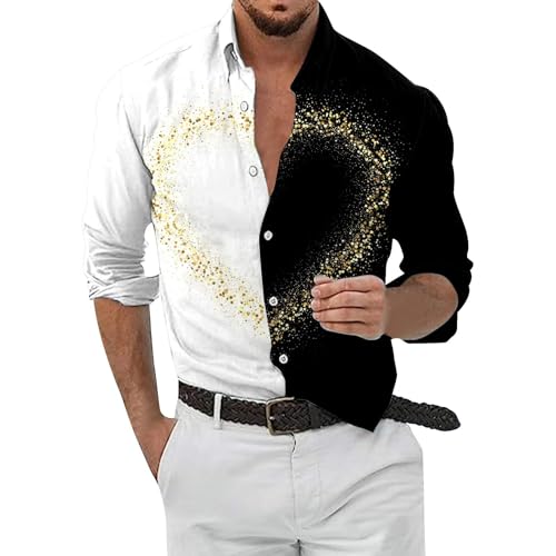 WKAYsIV Hemden Herren Tracht lässig, digitaler 3D-Druck, Liebe, Valentinstag, herzförmig, langärmelig Herren Hemden Oliv(Dunkelgrau,3XL)