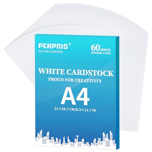 60 Blatt Weiß Cardstock - 300gsm 110lb A4 Schweres Papier Dickes Papier Dickes Papier - zum Drucken für, DIY Kartenherstellung, Einladungen, Postkarten, Visitenkarten PAC01WH060