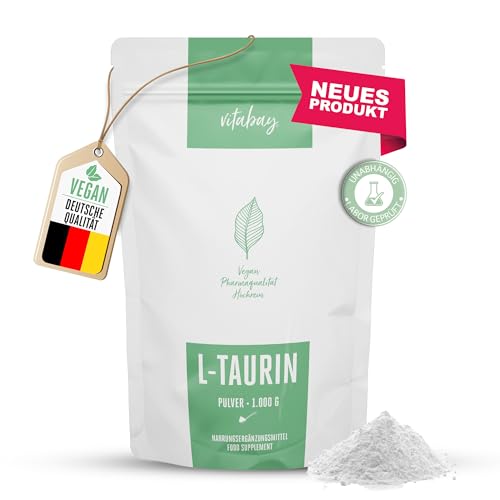 Vitabay Taurin Pulver 1Kg - Taurin 6000mg Taurin Vegan Pulver ohne Zusatzstoffe - Taurine 1000mg Taurin hochdosiert Taurin hochdosiert Aminosäure Taurin Taurine Supplement Taurine Powder