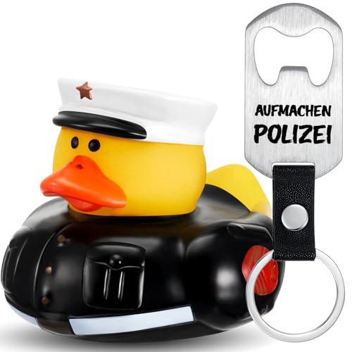 Jadive Polizei Geschenke Set Polizei Badeente Polizei Flaschenöffner Schlüsselanhänger Polizei Gummienten Lustig Geschenk für Papa Mama Kollege Freundin