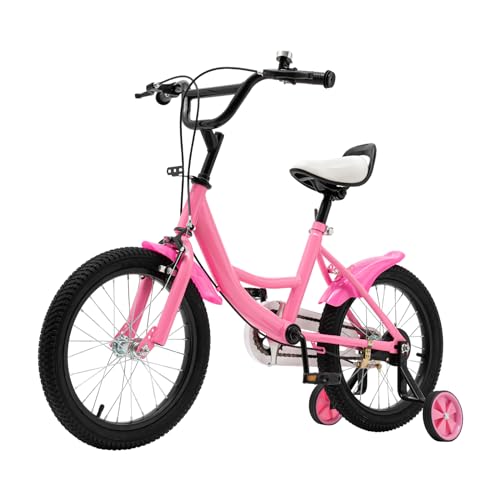 Fahrradroller, Höhe zwischen 105 cm und 135 cm, geeignet für Jungen und Mädchen unter 5-8 Jahren, ausgestattet mit Stützrädern, verstellbare Höhe, 16 Zoll rosa Fahrrad