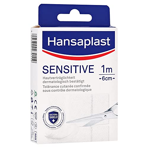 Hansaplast Sensitive Pflaster (1 m x 6 cm), zuschneidbare und hautfreundliche Wundpflaster mit Bacteria Shield & sicherer Klebkraft, schmerzlos zu entfernende Pflaster