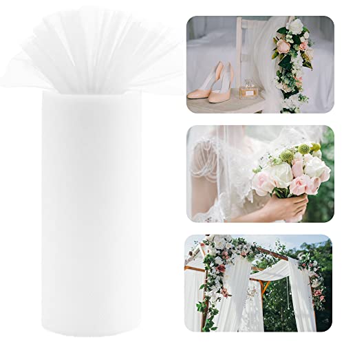 QINERSAW 30cm x 91,5m Tüllstoff Rolle Weiß Tüll Hochzeit Tüllband Tisch Deko Polyester Tüll Rolle Dekostoff Tüll Dekoband Tüll Tischband für DIY Tutu Rock Handwerk Bogen Party Deko Crafts Geschenk