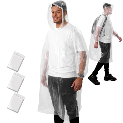 ANYOO Regenponcho Festival 3/5/10 Stück Wasserdicht Regencape Einweg mit Kapuze und Elastische Manschette, Notfall Durchsichtig Regenmäntel für Herren Damen Camping, Wandern, Konzerte, Einheitsgröße