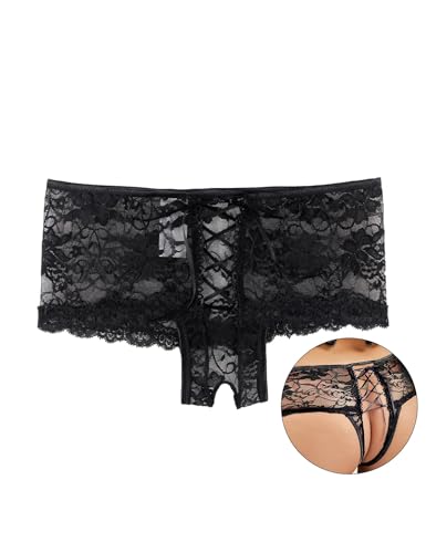 ohyeahlady Höschen Ouvert Damen Sexy Erotik Große Größen String Tanga Dessous Damen Sexy Unterwäsche Spitze Unterhosen Offener Schritt Brazilian Slip Hipster Panty Reizwäsche Mollig B-schwarz,XL-XXL