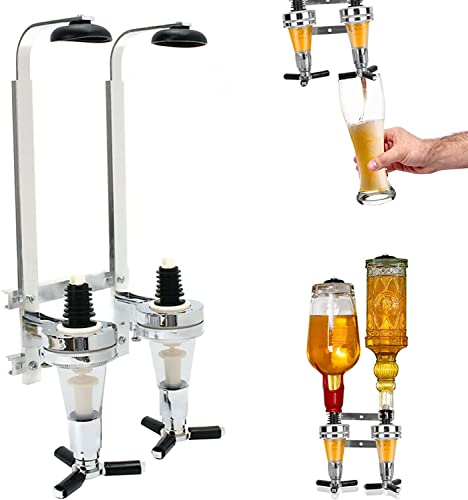 Flaschenhalter Wandmontage, Doppelkopf Dispenser Flaschenhalter für 2 Flaschen, Spender Spirituosen Getränkeportionierer Aluminium Getränkehalter Rack für Cocktail Bar Party Barkeeper Liebhaber